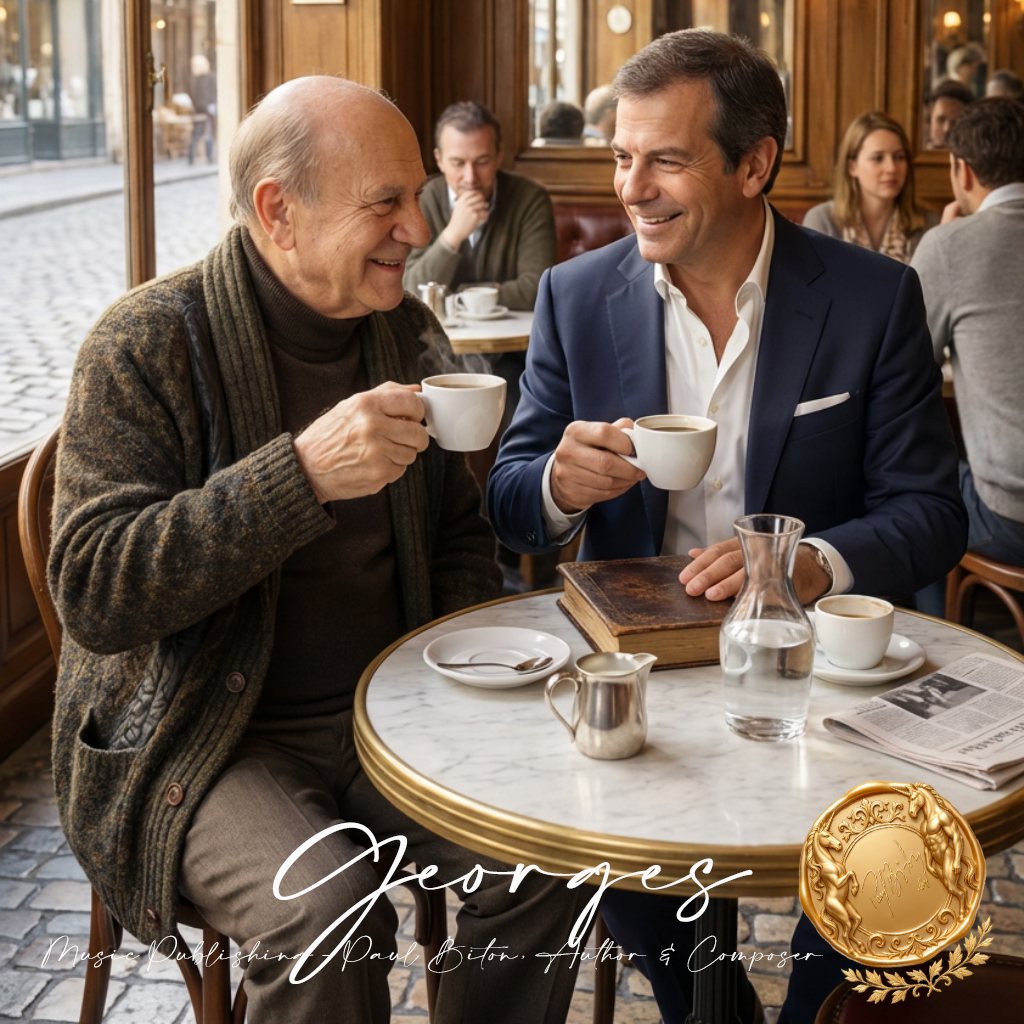 Illustration hommage à Georges, deux amis partageant un café